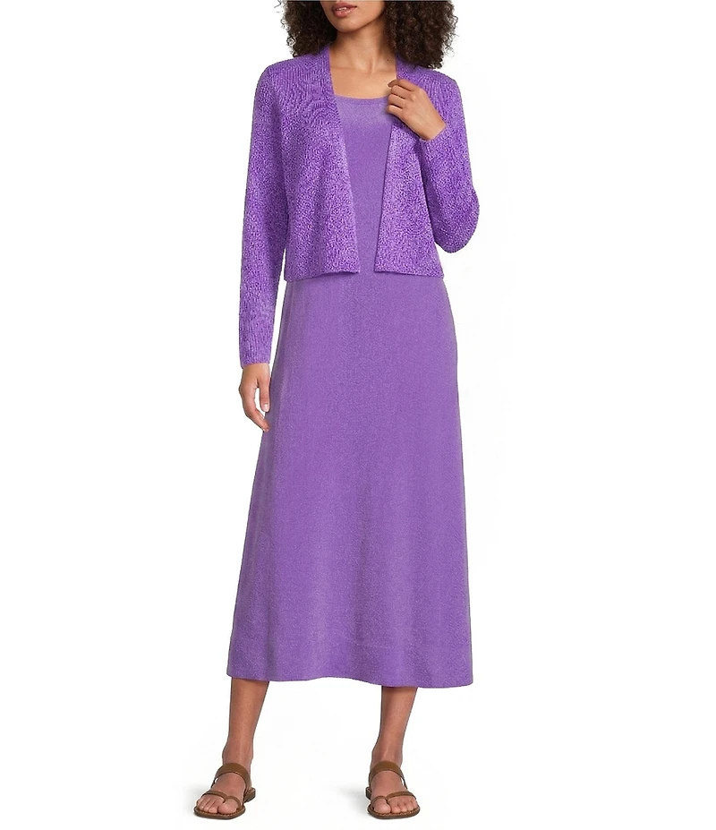 Eileen Fisher Organic Linen Cotton Blend Ribbed Knit Open Front Long Sleeve Cardigan