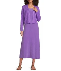 Eileen Fisher Organic Linen Cotton Blend Ribbed Knit Open Front Long Sleeve Cardigan