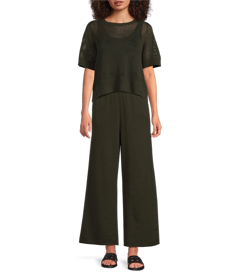 Eileen Fisher Organic Linen Cotton-Blend Ribbed Round Neck Short Sleeve Sweater