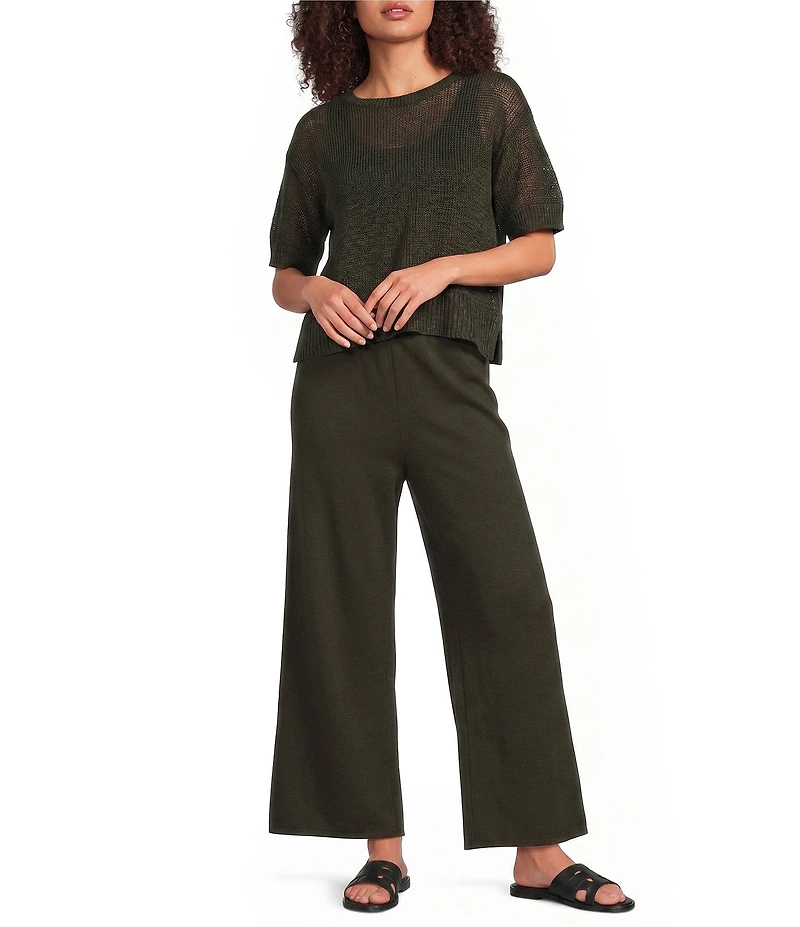 Eileen Fisher Organic Linen Cotton-Blend Ribbed Round Neck Short Sleeve Sweater