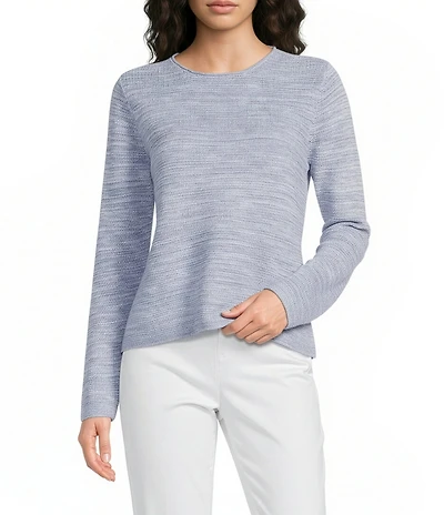 Eileen Fisher Organic Linen Cotton Blend Textural Slub Knit Scoop Neck Long Sleeve Sweater Top