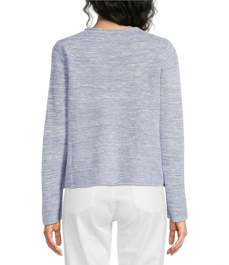 Eileen Fisher Organic Linen Cotton Blend Textural Slub Knit Scoop Neck Long Sleeve Sweater Top