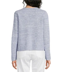 Eileen Fisher Organic Linen Cotton Blend Textural Slub Knit Scoop Neck Long Sleeve Sweater Top