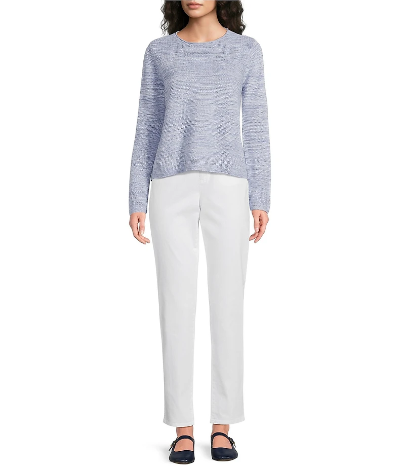 Eileen Fisher Organic Linen Cotton Blend Textural Slub Knit Scoop Neck Long Sleeve Sweater Top