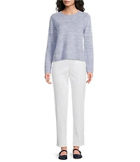 Eileen Fisher Organic Linen Cotton Blend Textural Slub Knit Scoop Neck Long Sleeve Sweater Top