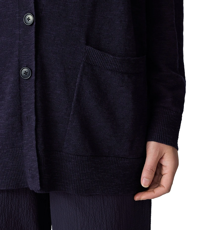 Eileen Fisher Organic Linen Cotton Blend V-Neck Long Sleeve Cardigan