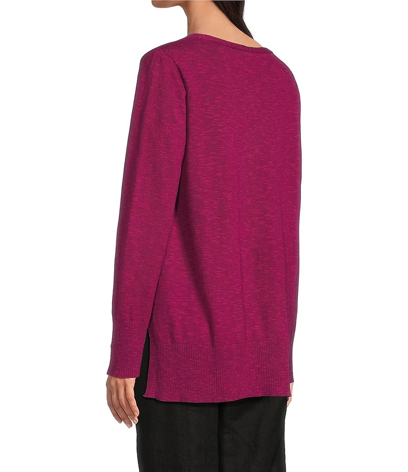 Eileen Fisher Organic Linen Cotton Blend V-Neck Long Sleeve Sweater
