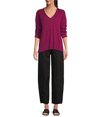 Eileen Fisher Organic Linen Cotton Blend V-Neck Long Sleeve Sweater