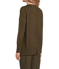 Eileen Fisher Organic Linen Cotton Blend V-Neck Long Sleeve Sweater