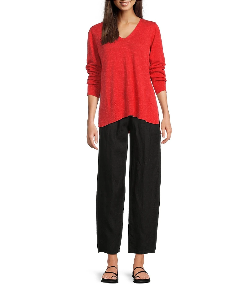 Eileen Fisher Organic Linen Cotton Blend V-Neck Long Sleeve Sweater