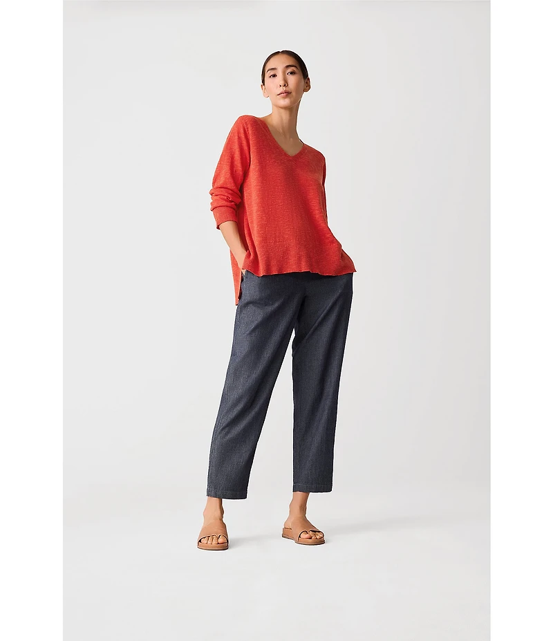 Eileen Fisher Organic Linen Cotton Blend V-Neck Long Sleeve Sweater