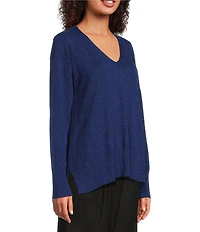 Eileen Fisher Organic Linen Cotton Blend V-Neck Long Sleeve Sweater