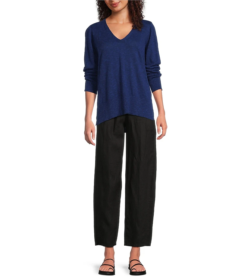 Eileen Fisher Organic Linen Cotton Blend V-Neck Long Sleeve Sweater