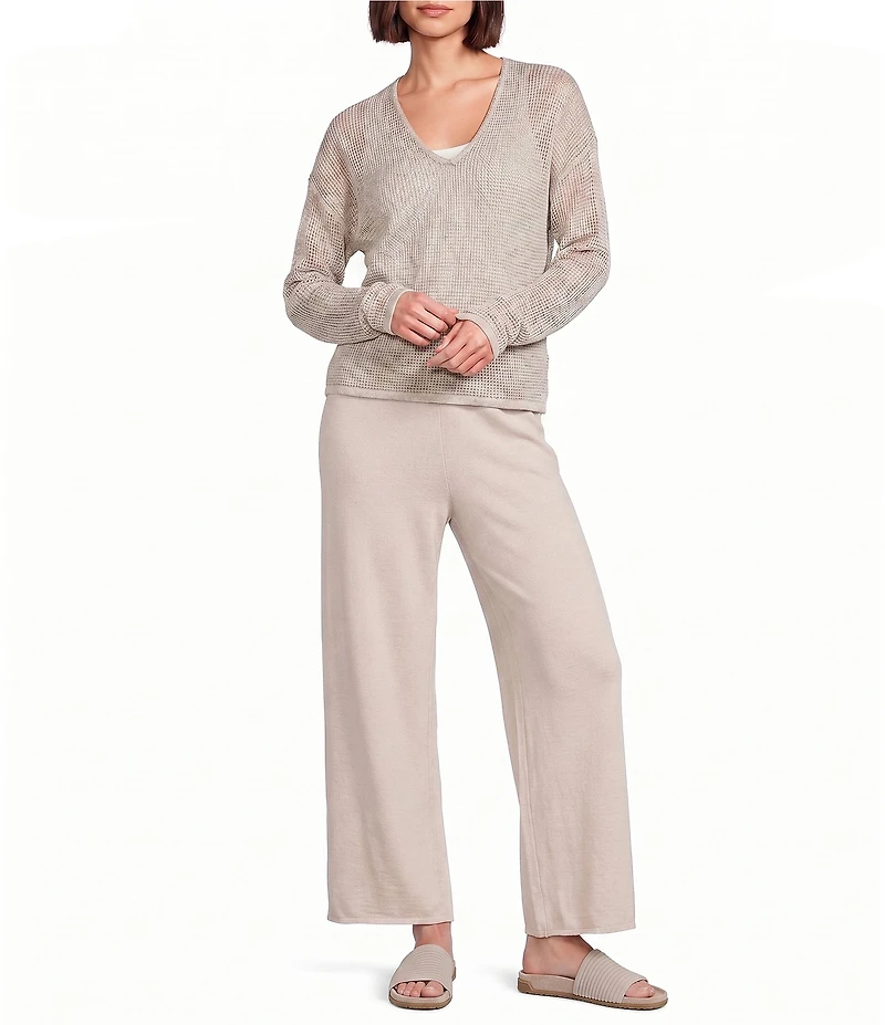 Eileen Fisher Organic Linen Cotton V-Neck Long Sleeve Boxy Sweater