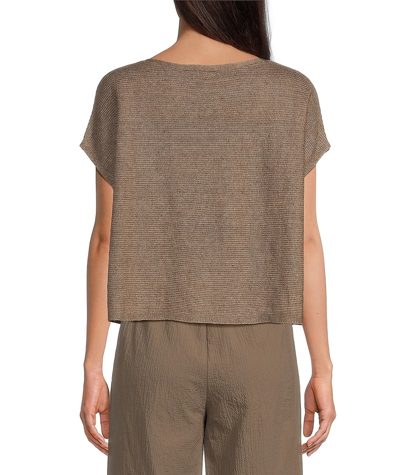 Eileen Fisher Organic Linen Delave Boat Neck Cap Sleeve Boxy Top