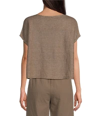 Eileen Fisher Organic Linen Delave Boat Neck Cap Sleeve Boxy Top