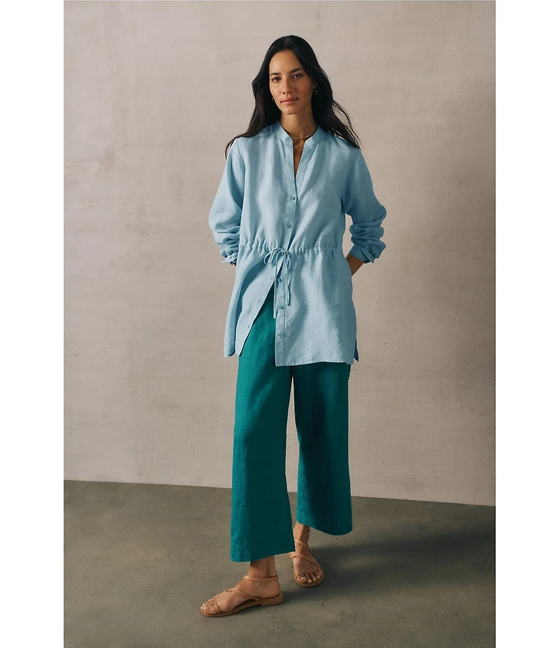 Eileen Fisher Organic Linen Elastic Waist Wide Leg Ankle Pants
