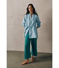 Eileen Fisher Organic Linen Elastic Waist Wide Leg Ankle Pants