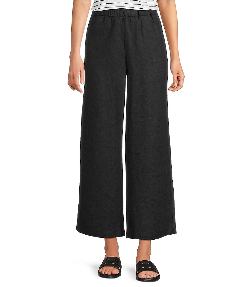 Eileen Fisher Organic Linen Elastic Waist Wide Leg Ankle Pants