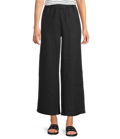 Eileen Fisher Organic Linen Elastic Waist Wide Leg Ankle Pants