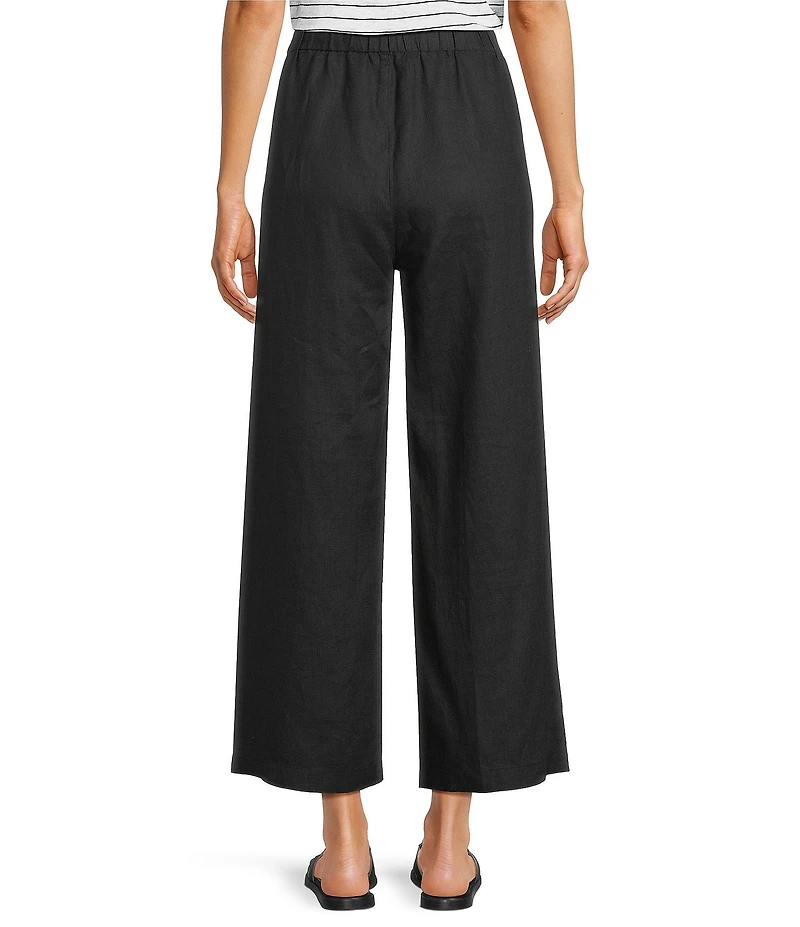 Eileen Fisher Organic Linen Elastic Waist Wide Leg Ankle Pants