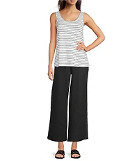 Eileen Fisher Organic Linen Elastic Waist Wide Leg Ankle Pants