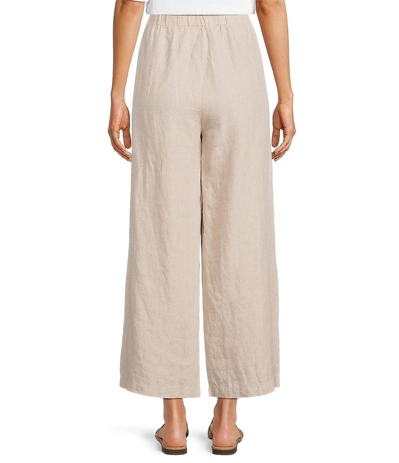 Eileen Fisher Organic Linen Elastic Waist Wide Leg Ankle Pants