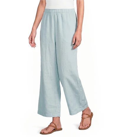 Eileen Fisher Organic Linen Elastic Waist Wide Leg Ankle Pants