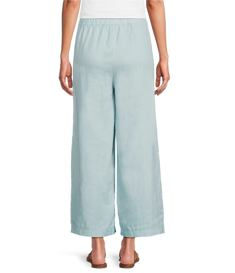 Eileen Fisher Organic Linen Elastic Waist Wide Leg Ankle Pants