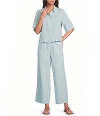 Eileen Fisher Organic Linen Elastic Waist Wide Leg Ankle Pants
