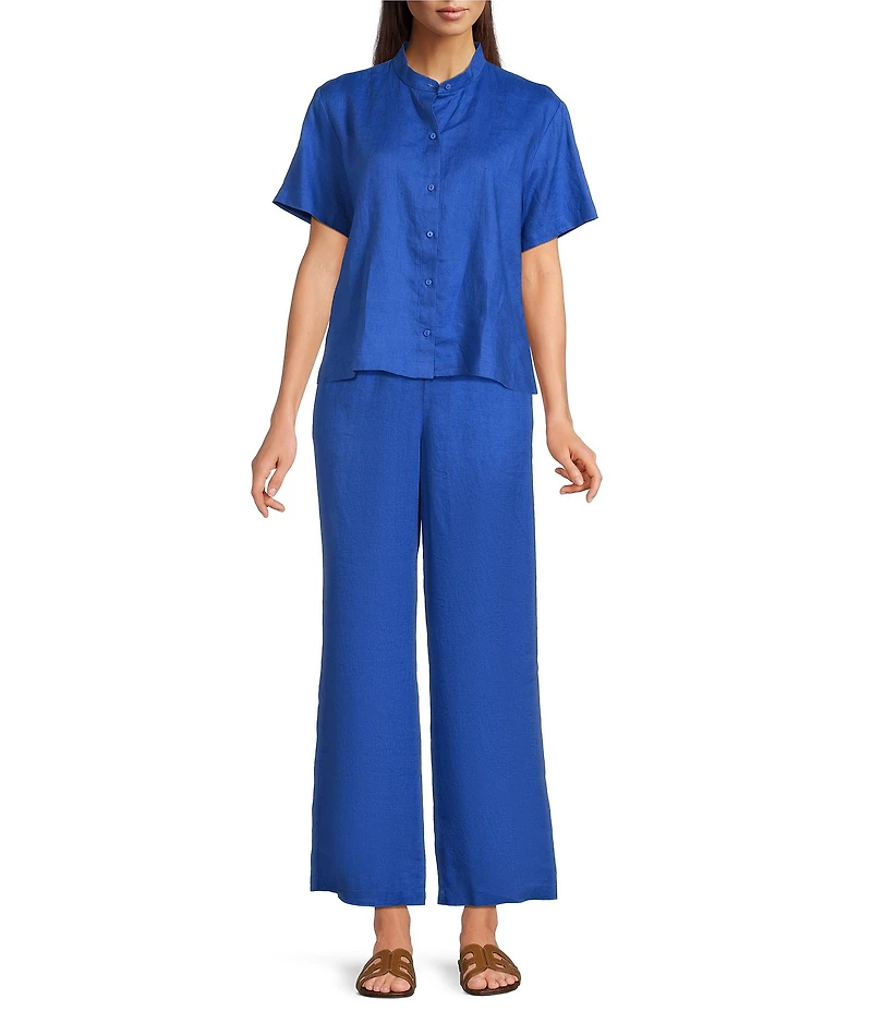 Eileen Fisher Organic Linen Elastic Waist Wide Leg Ankle Pants