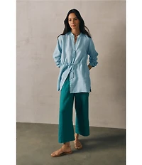 Eileen Fisher Organic Linen Elastic Waist Wide Leg Ankle Pants