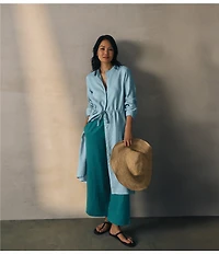 Eileen Fisher Organic Linen Elastic Waist Wide Leg Ankle Pants