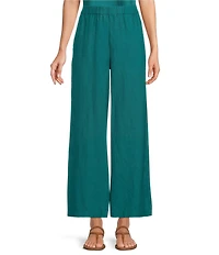 Eileen Fisher Organic Linen Elastic Waist Wide Leg Ankle Pants