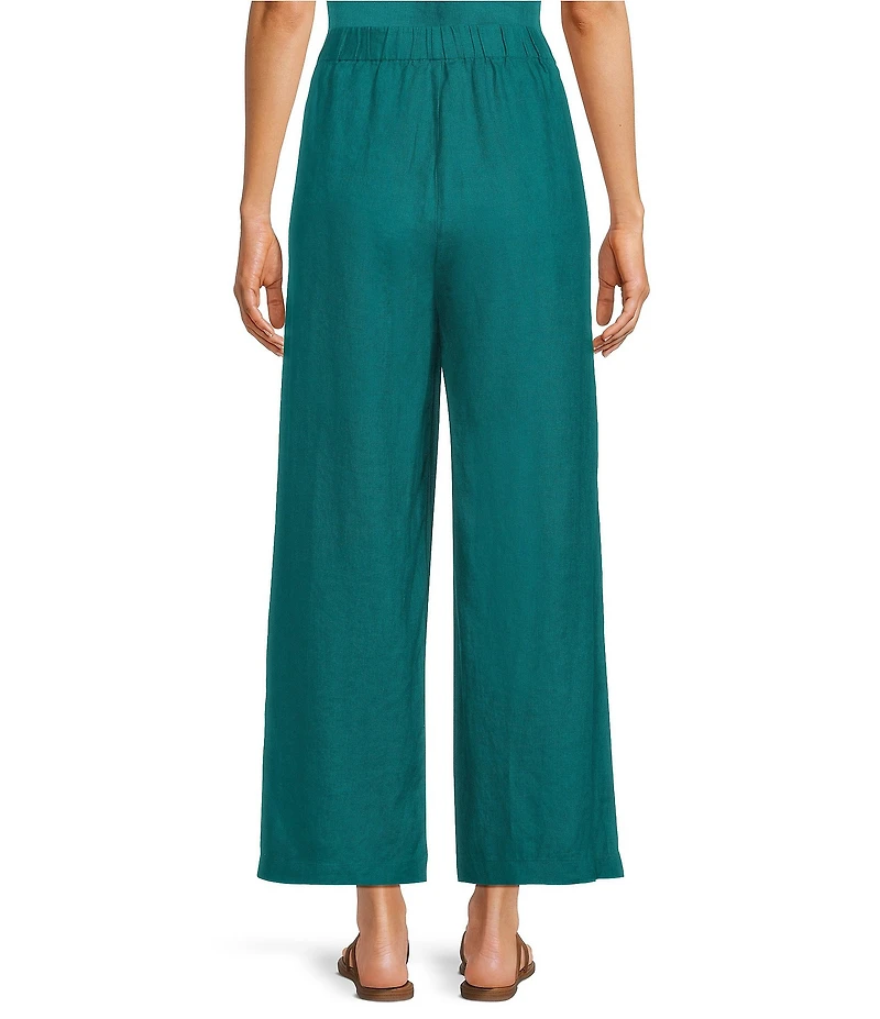 Eileen Fisher Organic Linen Elastic Waist Wide Leg Ankle Pants