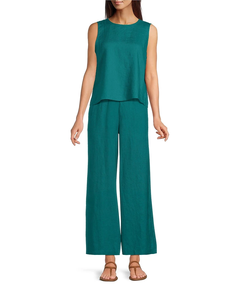 Eileen Fisher Organic Linen Elastic Waist Wide Leg Ankle Pants