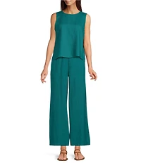 Eileen Fisher Organic Linen Elastic Waist Wide Leg Ankle Pants