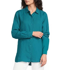 Eileen Fisher Organic Linen Handkerchief Classic Collar Button Front Long Sleeve Shirt