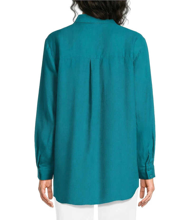 Eileen Fisher Organic Linen Handkerchief Classic Collar Button Front Long Sleeve Shirt