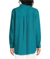 Eileen Fisher Organic Linen Handkerchief Classic Collar Button Front Long Sleeve Shirt