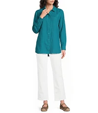 Eileen Fisher Organic Linen Handkerchief Classic Collar Button Front Long Sleeve Shirt