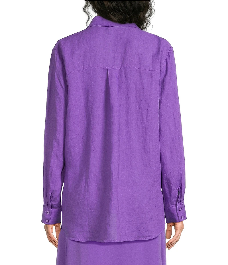 Eileen Fisher Organic Linen Handkerchief Classic Collar Button Front Long Sleeve Shirt