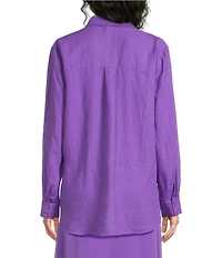 Eileen Fisher Organic Linen Handkerchief Classic Collar Button Front Long Sleeve Shirt