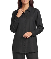 Eileen Fisher Organic Linen Handkerchief Classic Collar Button Front Long Sleeve Shirt