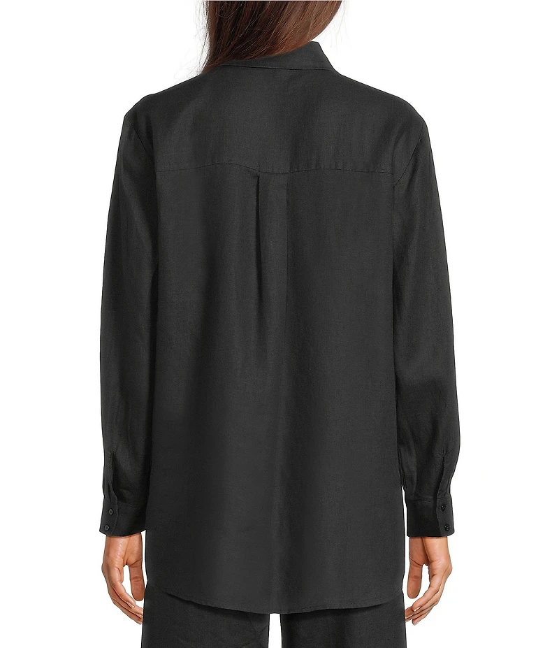 Eileen Fisher Organic Linen Handkerchief Classic Collar Button Front Long Sleeve Shirt