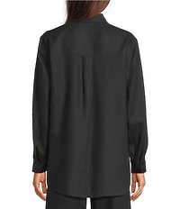 Eileen Fisher Organic Linen Handkerchief Classic Collar Button Front Long Sleeve Shirt