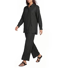 Eileen Fisher Organic Linen Handkerchief Classic Collar Button Front Long Sleeve Shirt