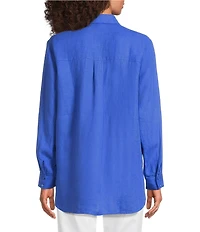 Eileen Fisher Organic Linen Handkerchief Classic Collar Button Front Long Sleeve Shirt