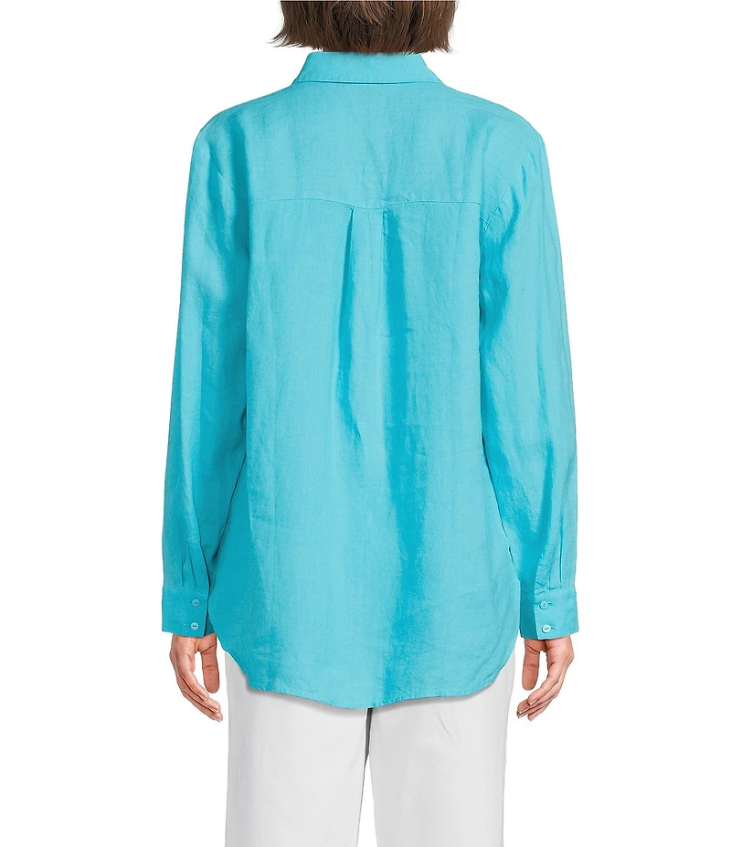 Eileen Fisher Organic Linen Handkerchief Classic Collar Button Front Long Sleeve Shirt