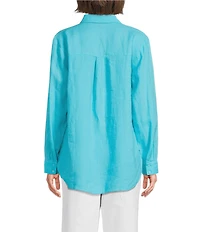 Eileen Fisher Organic Linen Handkerchief Classic Collar Button Front Long Sleeve Shirt